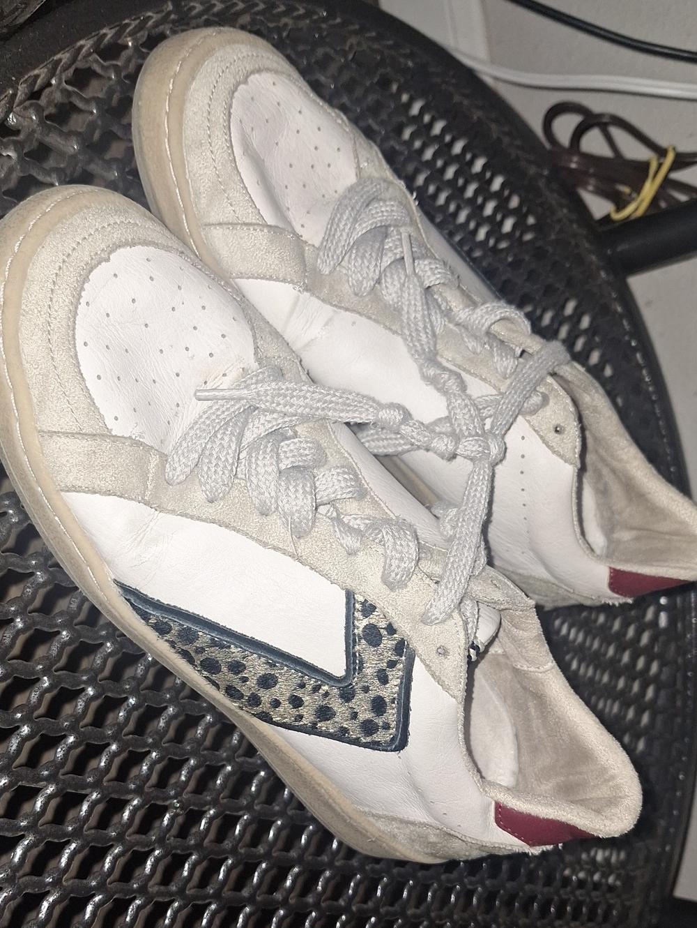 ShuShop White Leather Sneakers with Black and Red Accents
